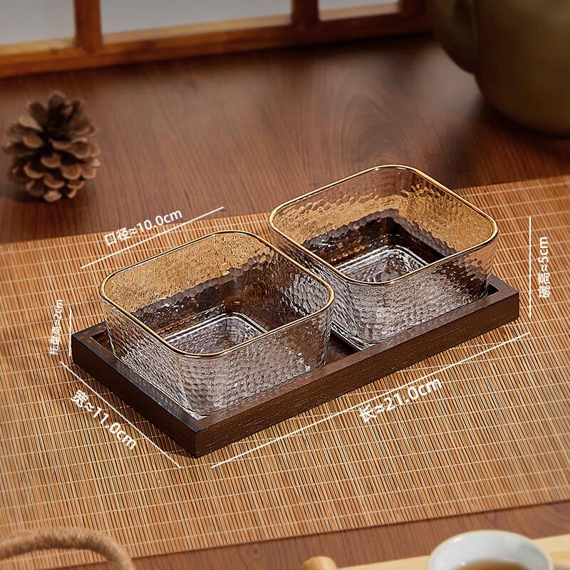 Retro Hand-Painted Gold Glass Snack Tray Set