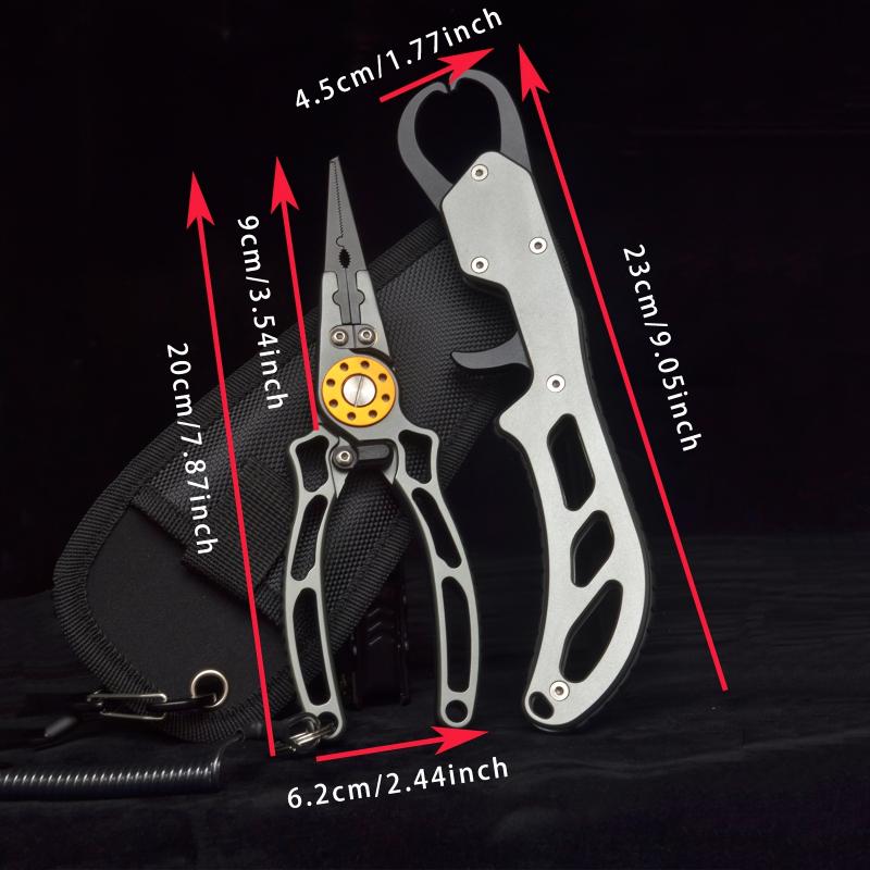 2pcs/set Multi-function Fishing Clamp Control Outdoor Fishing Helper Open Loop Hook PE Wire Cutting Scissors Aluminum Alloy Fishing Tools