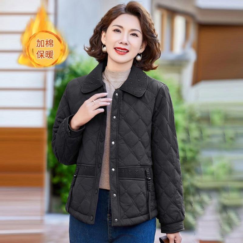 Mid-winter cotton-padded clothes, light lapel short middle-aged and elderly women's cotton-padded jackets, cold-proof and warm casual jackets