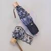 Genuine Umbrella Works Folding Umbrella with Organza Six Easy Opening Lace, Navy, Ribs, Lightweight,
