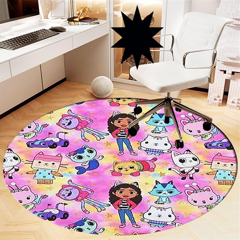 Gabby’s Dollhouse Printed Round Rug Carpet Chair Rug Area Rug Entryway Doormats,for Office Chair Living Room Bedroom Kitchen Room.