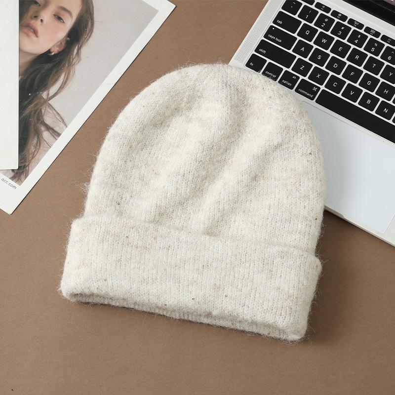 

Зимняя теплая флисовая утолщенная шапка с горячими бриллиантами, защита ушей, шапка-пуловер, модная вязаная шапка One Size