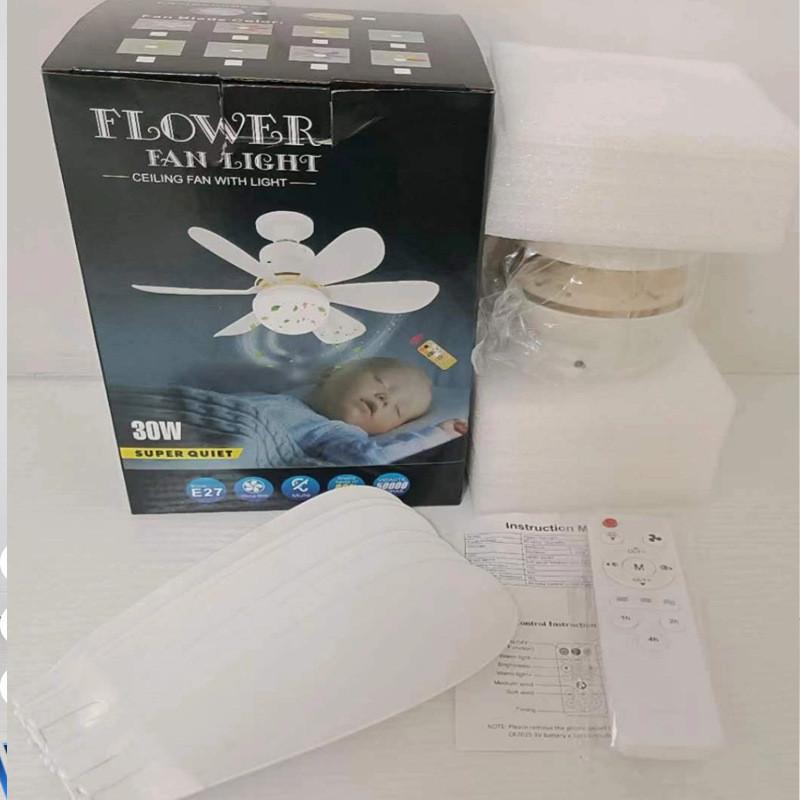 30W/40W Household Intelligent Flower Shaped Fan Light E27 Children's Bedroom Small Silent Fan Lamp With Remote Control