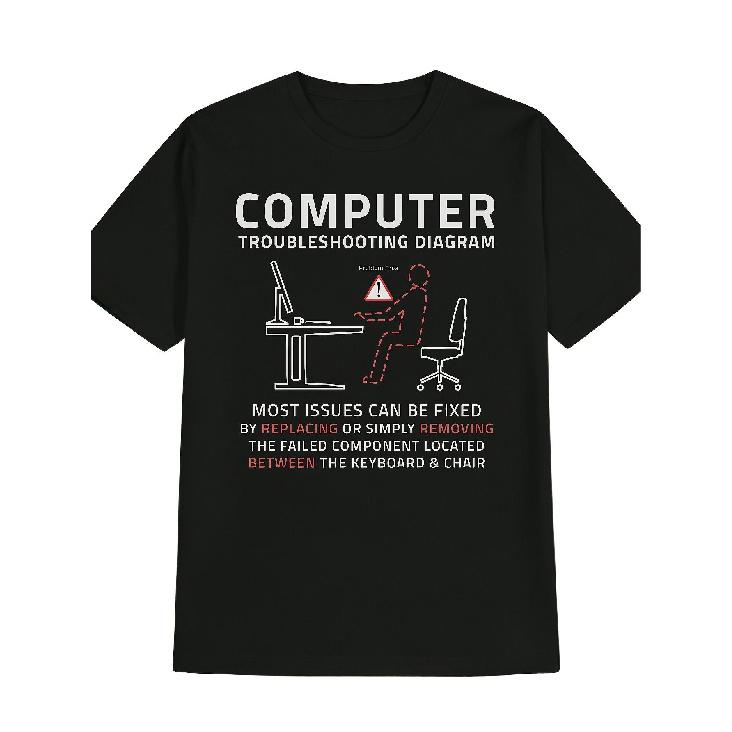 Humorous Graphic T-Shirt Featuring a Computer Troubleshooting Diagram - A Perfect Gift for IT Support, Lightweight And Comfortable Short Sleeve Crew