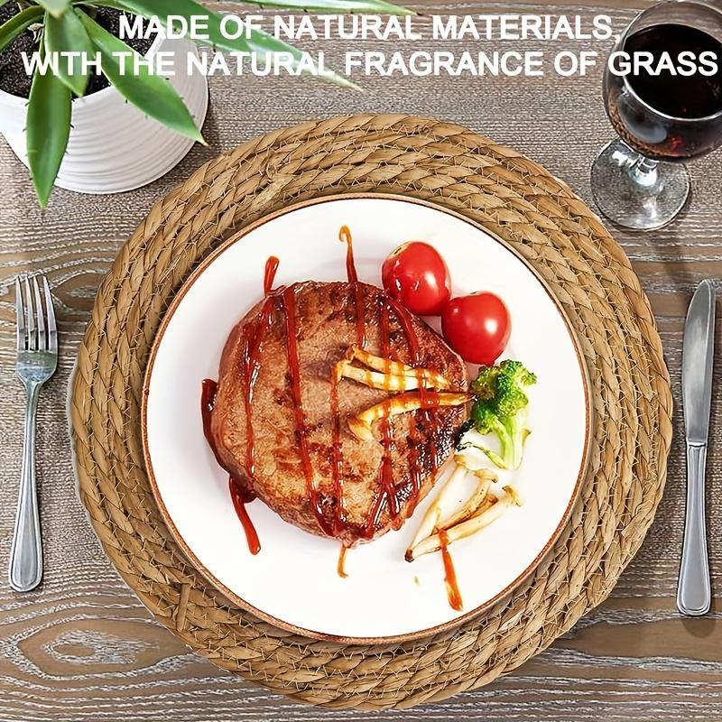 Pot Mats Handwoven Rattan Placemats Round Heat Insulation Mats Natural Woven Table Mats for Dining Home Wedding Decoration