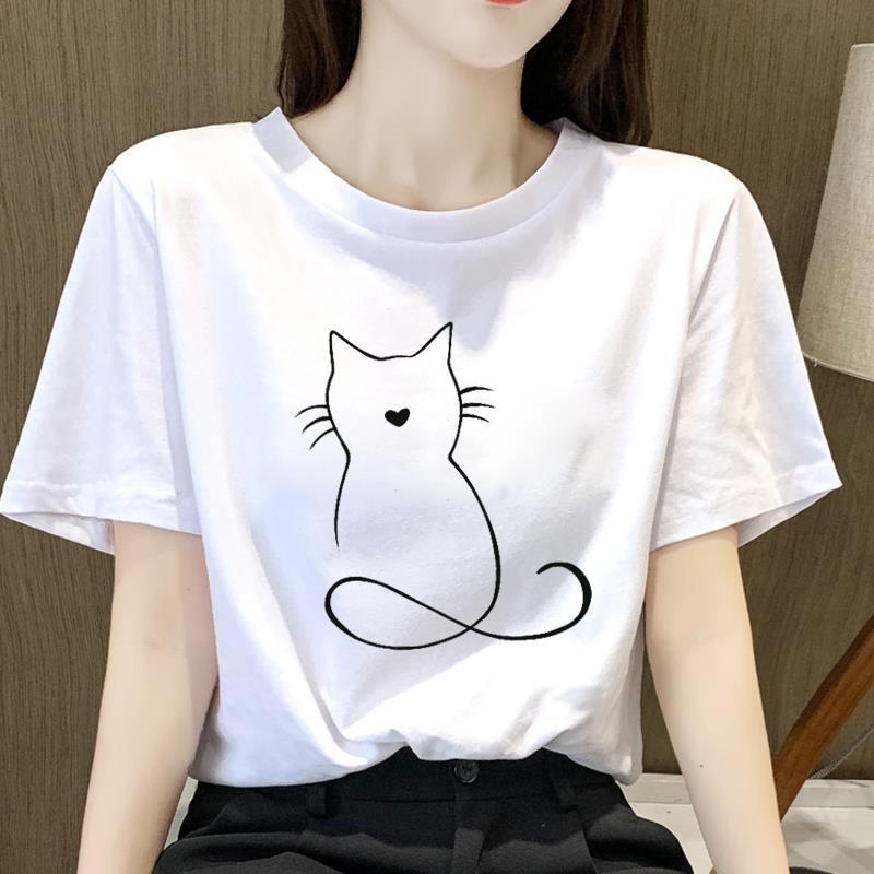 Modal Fabric Female Print Summer New Shade Meat Net Red French Short-sleeved T-shirt Harajuku  Women Clothing  Oversized T Shirt