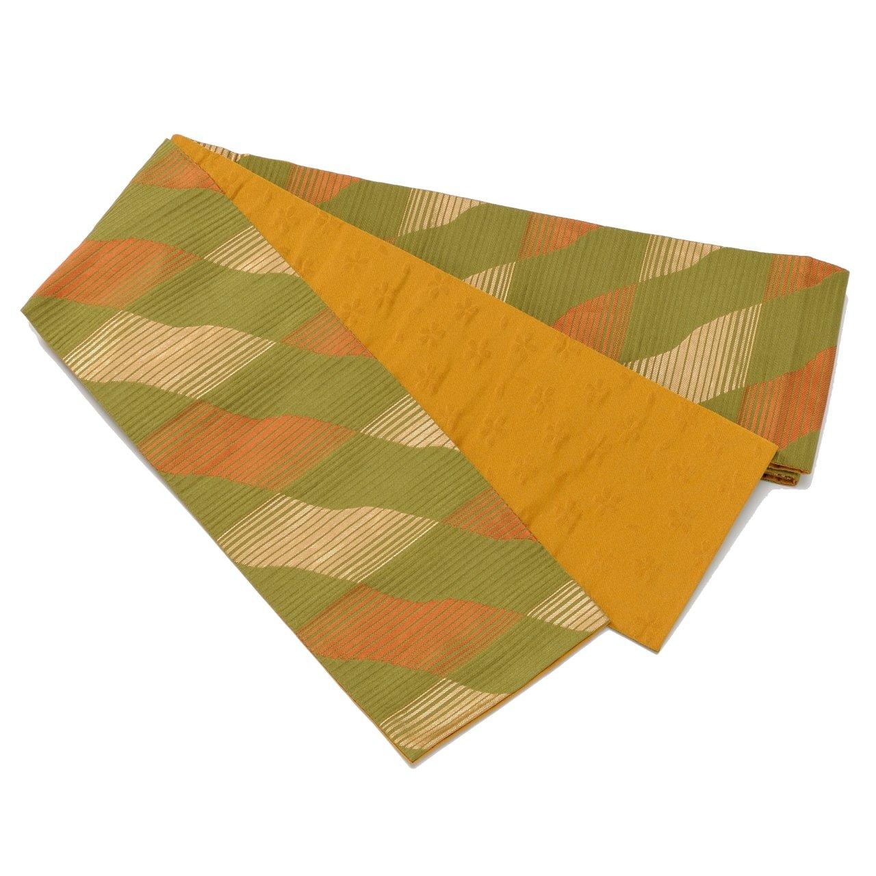 

Доступный Волнистый Клетчатый Сделано Длина 395см x Ширина [Варакугурэ] Кирю-ори Полуширокий Оби, Узор, Япония, Женский, 16.5см (Матча)