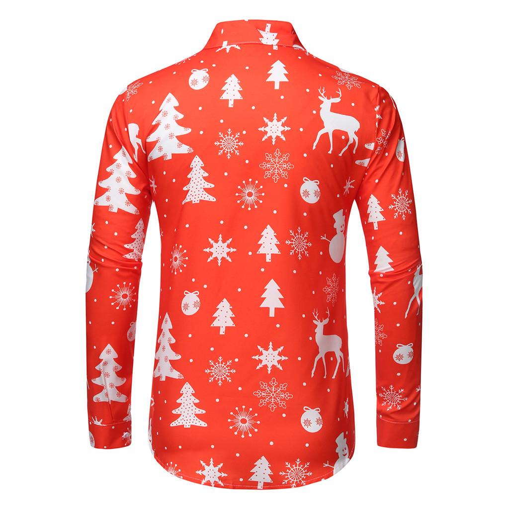 Men Casual Snowflakes Christmas Deer Printed Christmas Shirt Top Blouse