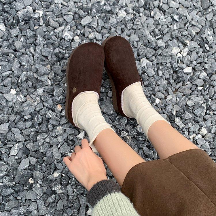 [Yushilai] Dicksohlige Mokassins mit runder Spitze für Damen Winter 2025 neu Lammwoll-Samt zum Warmhalten