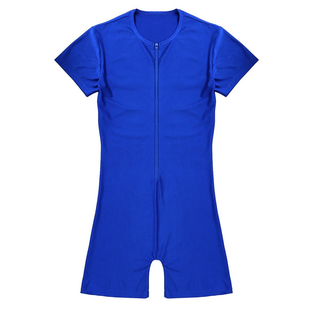 Men's One Piece Short Sleeve Front Zipper Leotard Bodysuit Wrestling Singlet Jumpsuit Romper