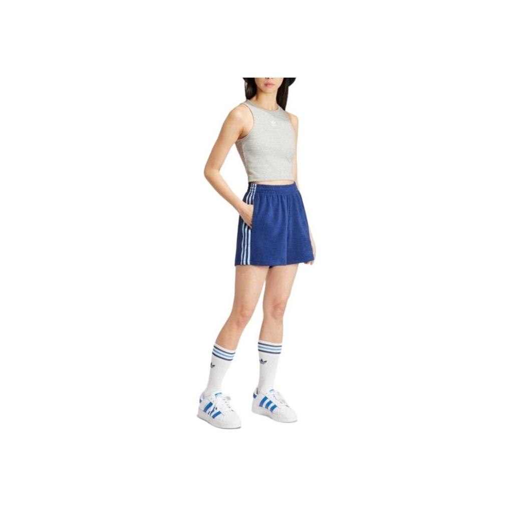Adidas Originals Logo Stripe Elastic Waist Shorts Women Bottoms Navy IR7472