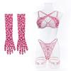 Rosa Leopard Metallkette Dessous Set Damen Französische Ästhetik Y2k Sets mit Handschuhen Beinschmuck Valentinstagsgeschenk Mode Dessous Anzug Neu