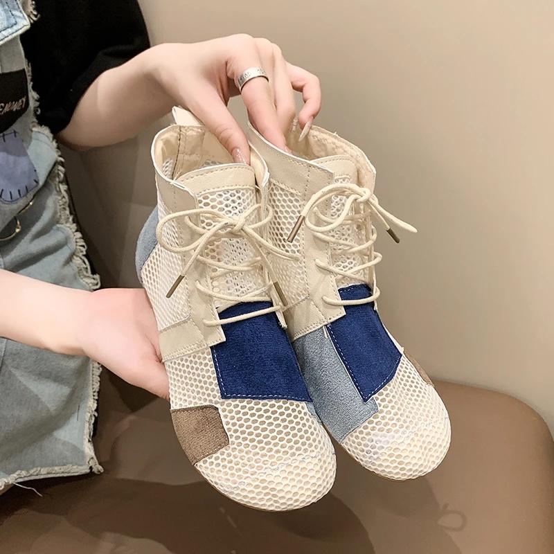 Fashion Women's Boots Sandals Shoes Woman Summer 2024 New Mesh Hollow Flats Barefoot Casual Fashion Gladiator Sneakers Low Heel On Offer