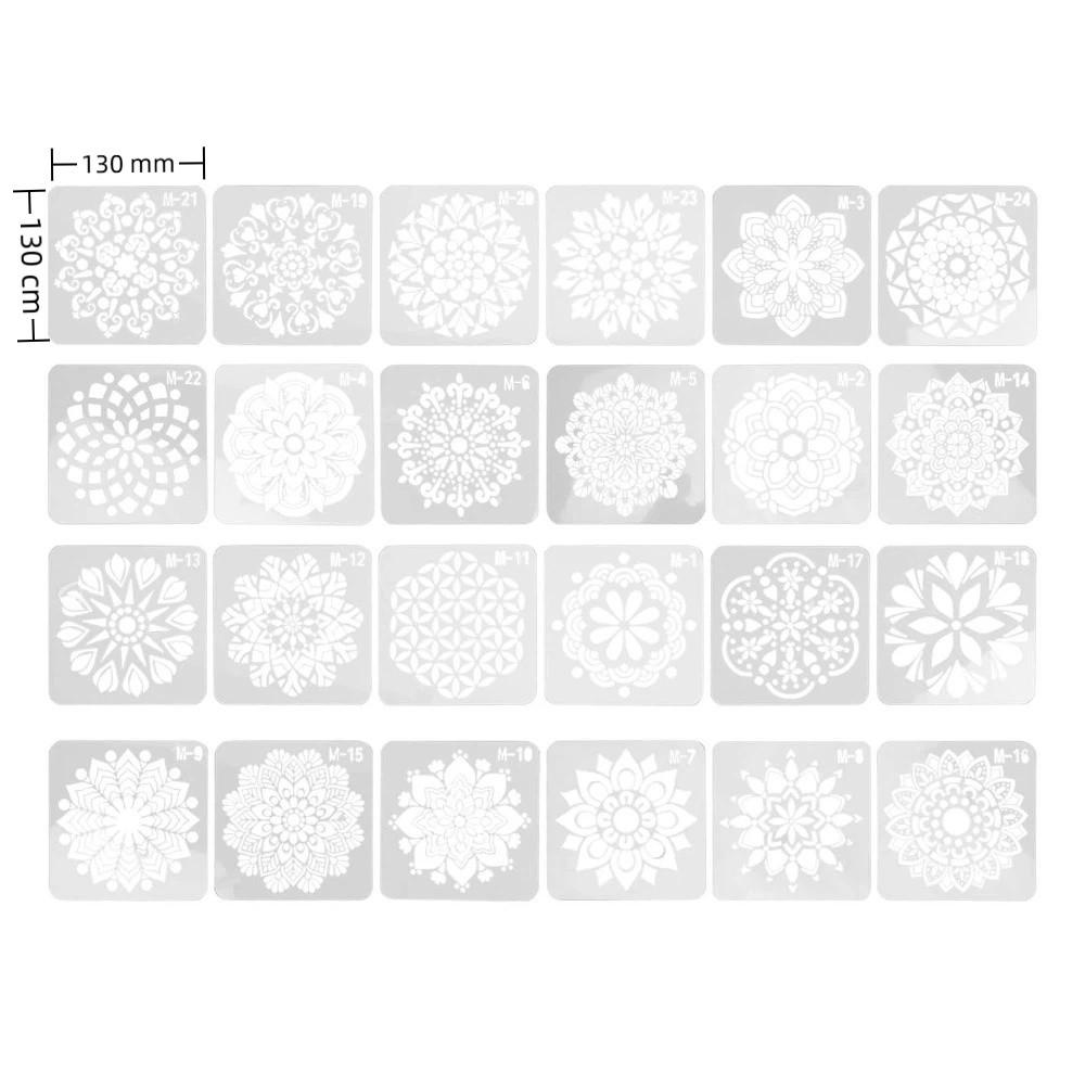 24PCS clear carved patterns stone painting templates  daily pattern drafting creation