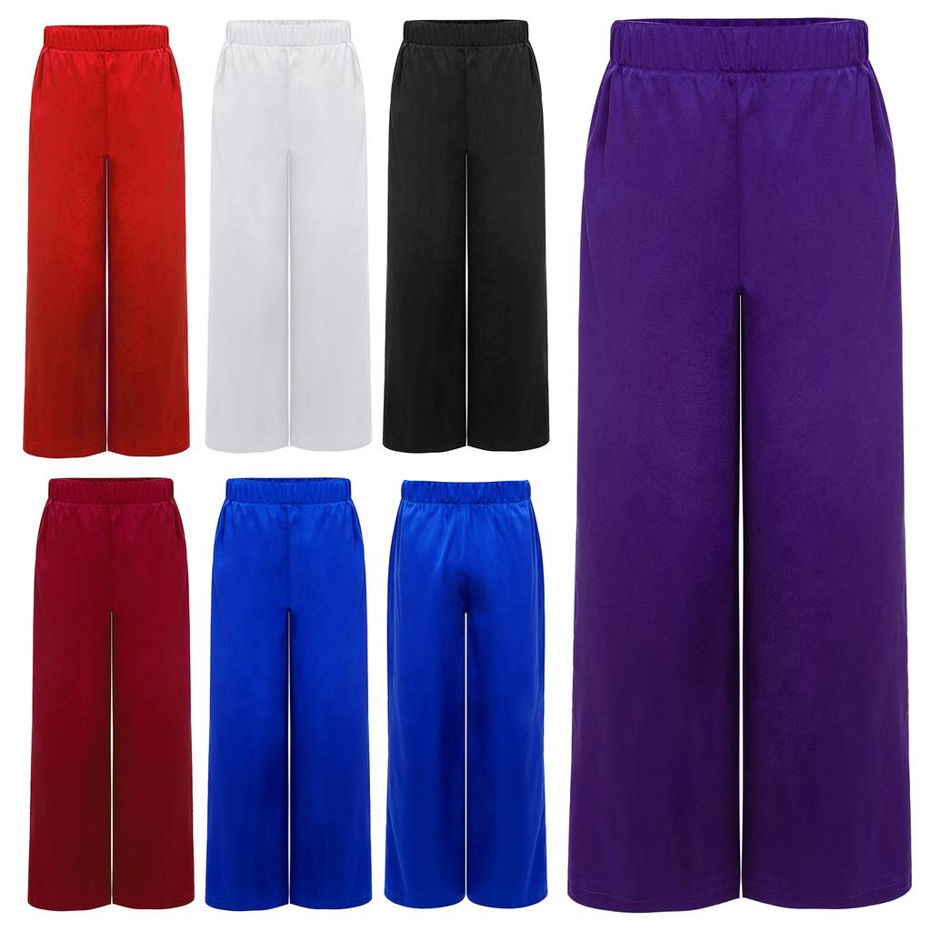 Elastic Waistband Satin Pants for Boys: Solid Color Wide-Leg Trousers for Worship Praise Dance Performance