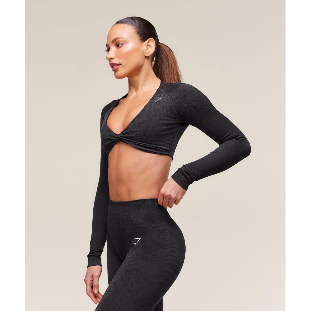 Gymshark Adapt X Whitney Animal Seamless Long Sleeve Top Black Asphalt Grey B3b2j Bc3d
