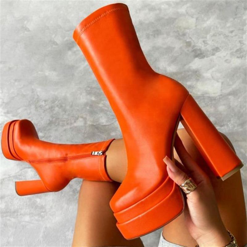 

Fashion Woman s Shoes New Style Fashion Platform Boots Ladies High Quality Luxury Women Leather Boots Super High Heels Boots Women 35 оранжевый