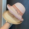 Gekräuselter Fischerhut Damen Britischer Stil Retro Eleganter Strohhut Frühling und Sommer Sonnenschutz Sonnenschutzhut Französische Zylinderhüte