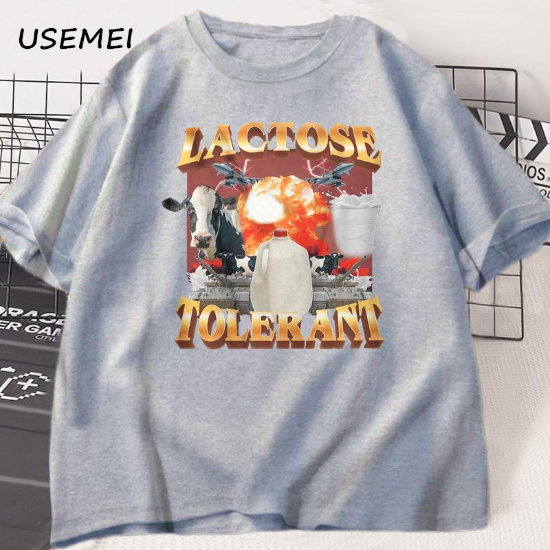 Lactose Tolerant Vintage Graphic T-Shirt for Women Men Retro Milk 90s Funny T Shirts Y2k Clothes Unisex Baggy Tees Streetwear