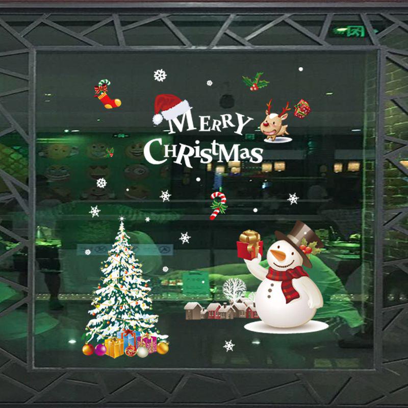 2020 Christmas Merry Window Wall Sticker Decals Snowflake Santa Claus Decor Xmas