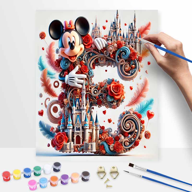 Disney DIY Oil Painting Kits Mickey Castle Rose Art Hand Painting Home Decor Craft Gift Ideas Professional Wall Decor Design Elegant Set