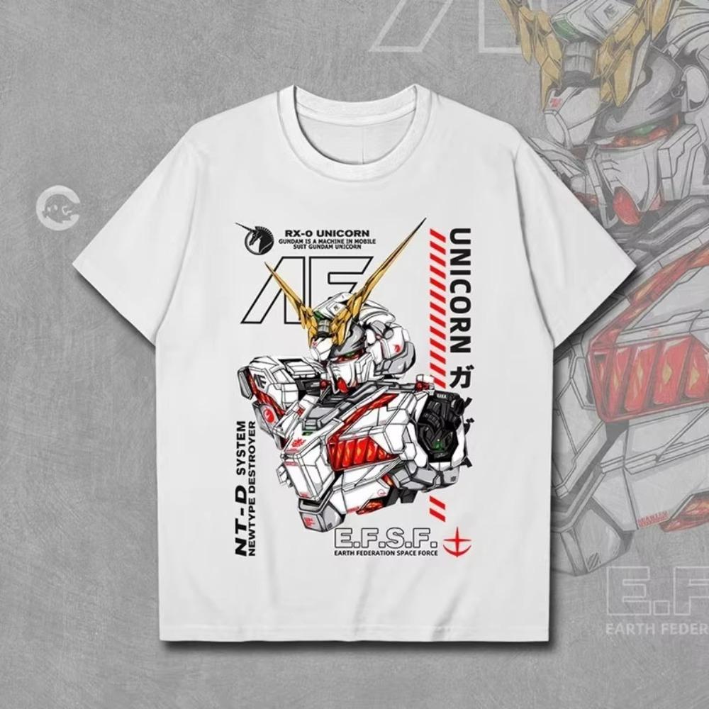 

Gundam RX0 Unicorn Unisex Pure Cotton Tshirt 2026 Summer Hot Anime Print Loose Casual Parentchild Short Sleeved Top S