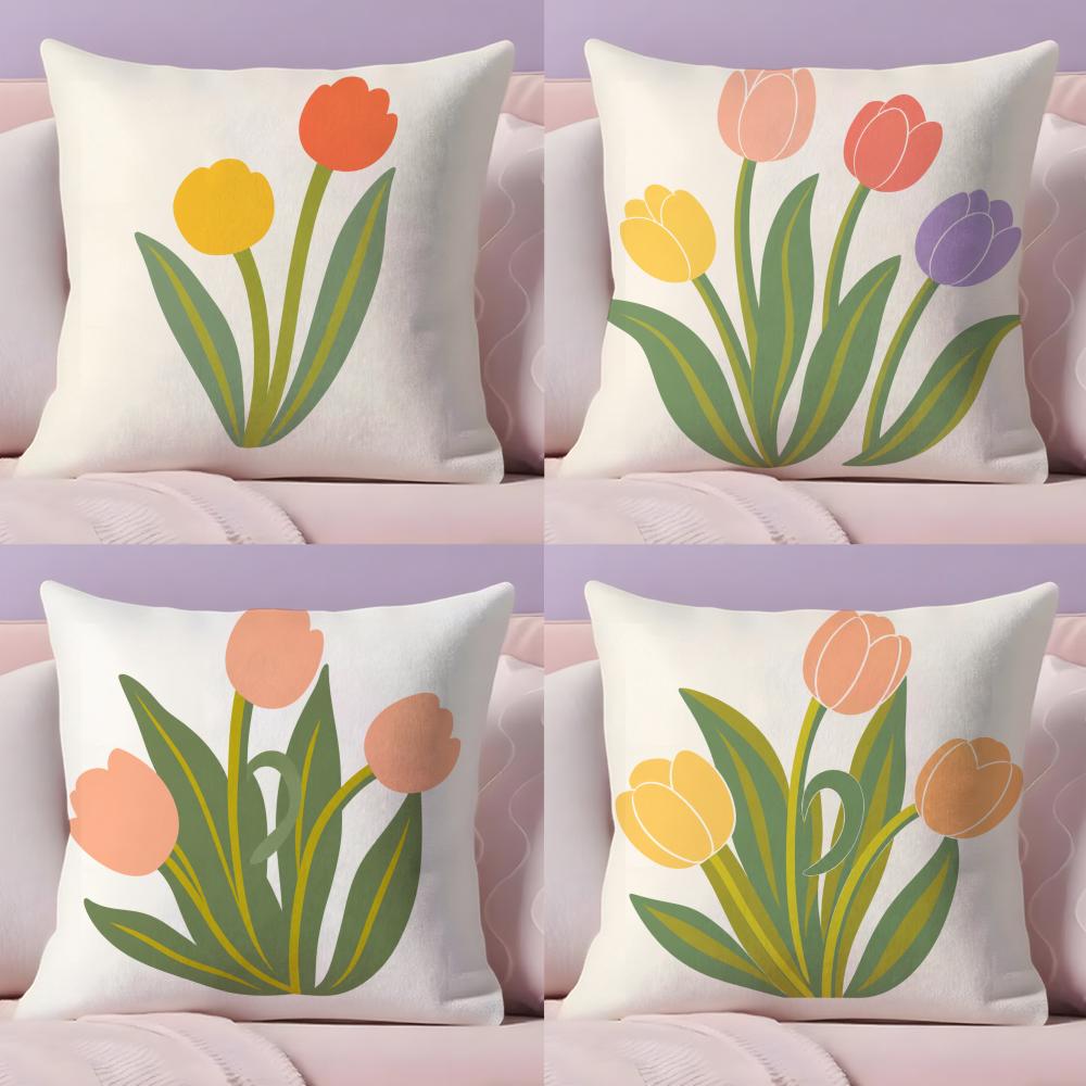 Tulip Flower Cushion Cover Soft Short Plush DoubleSided Printing Home Decor Machine Washable Pillow Case Gift