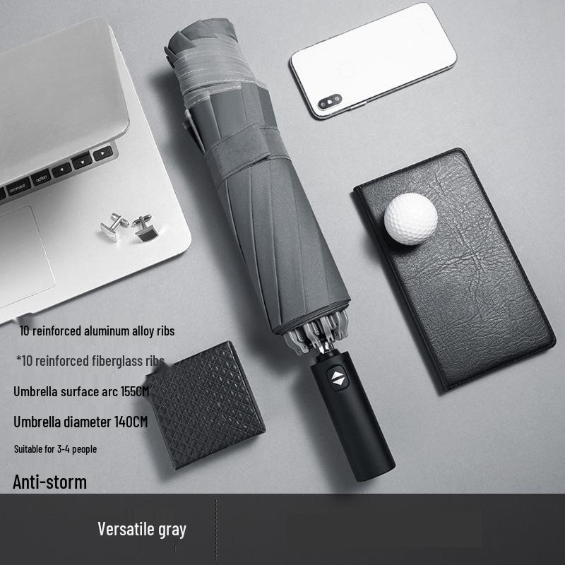 32-Rib Automatic Folding Umbrella, Reinforced Windproof, Dual-Use Sun & Rain Protection for Men