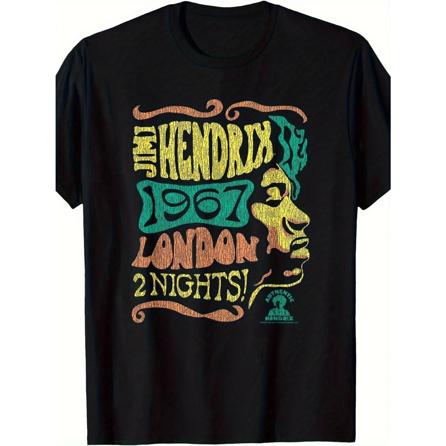 

Men s Retro Band T-shirt, 1967 London Concert, Featuring Hendrix Logo and 1960s Style for Casual Wear, Unisex XXXXXL чорний