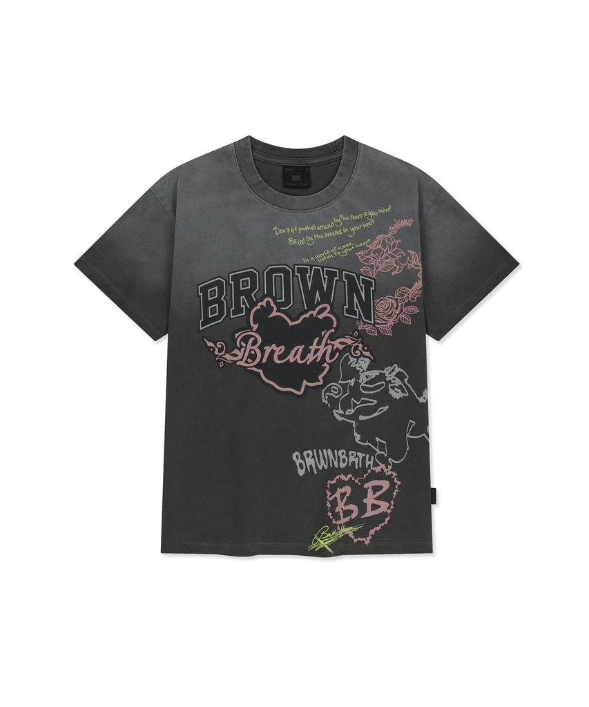 BROWNBREATH W Bb Heart Pigment Tee - Charcoal