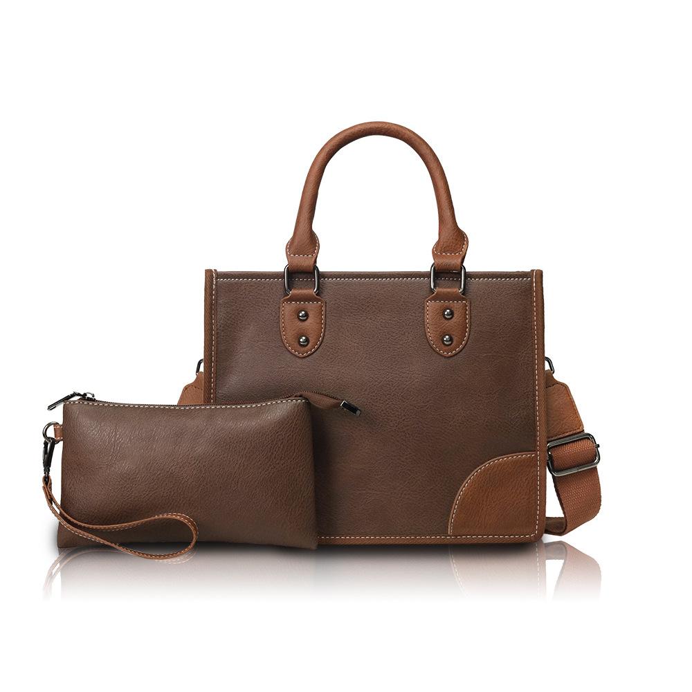 

Vintage Classic Large Capacity Tote Bags Ladies Commuter Handbag and Purse Casual Leather Contrast Color Shoulder Bags for Women