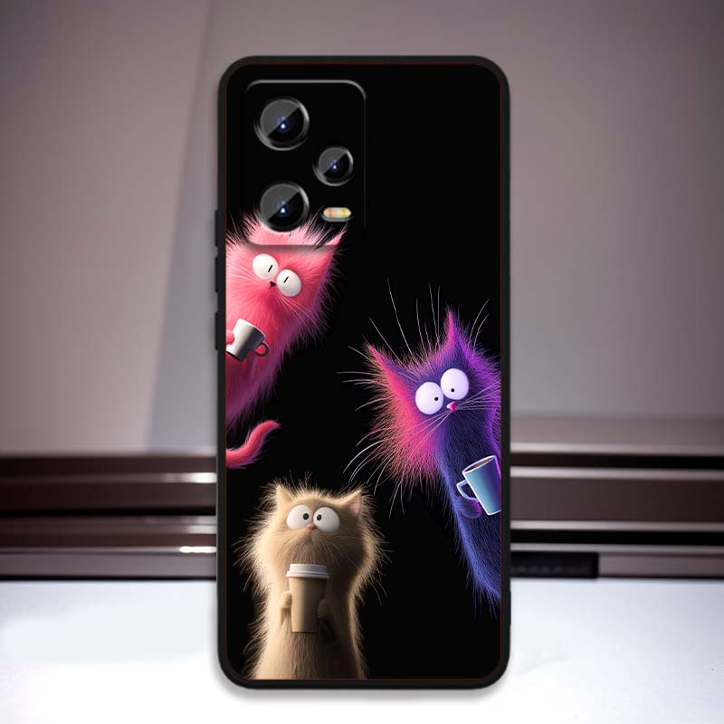 Anime cartoon cat illustration For Xiaomi Redmi Note 15 14 13 12 12S 11E 11 11S Pro Plus 4G 5G Black Soft TPU Phone Case