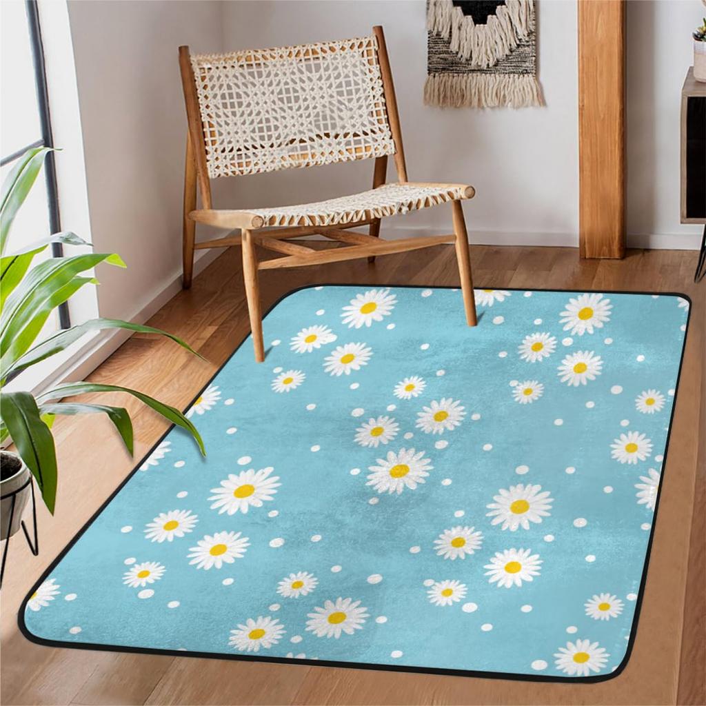 Colourful Daisy Wild Plant 3D Carpet Rug for Home Living Room Bedroom Sofa Doormat Decor,kids Play Area Rug Non-slip Floor Mat