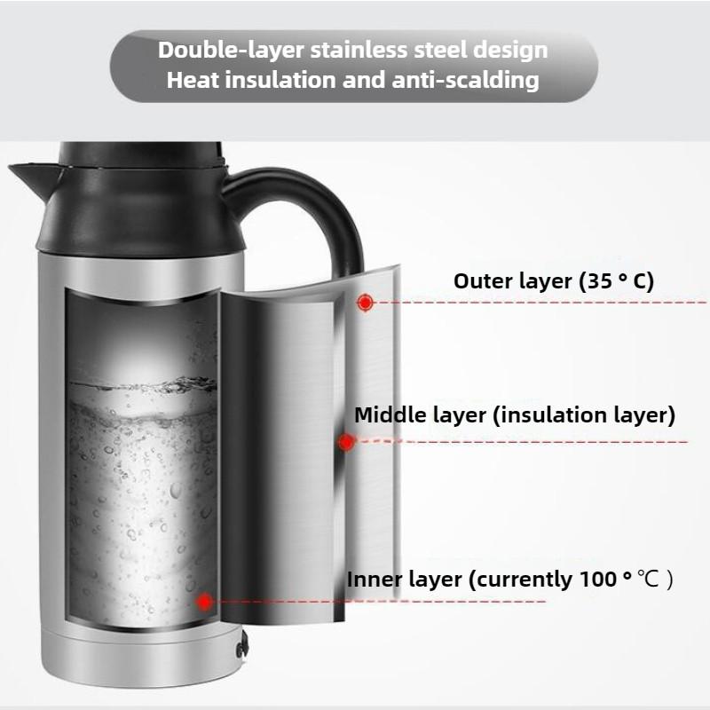 750ML Large Capacity 12V&24V Stainless Steel Heating Water Kettle Portable Travel Insulated Bottle Car Electric Hot Water Cup
