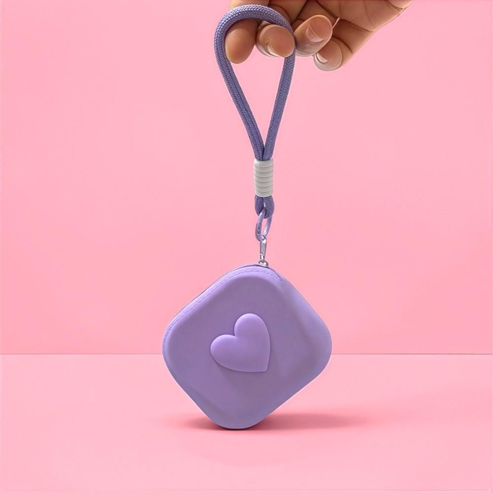 New Love Heart Silicone Storage Bag Square Multifunctional Coin Purse Waterproof with Lanyard Mini Cosmetic Bag Makeup Organizer