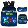 Angry Geometry Dash Cartoon Print Children Backpack 3Pcs Set Boys Girls School Bags Large Capacity Bookbag Back To School Gifts