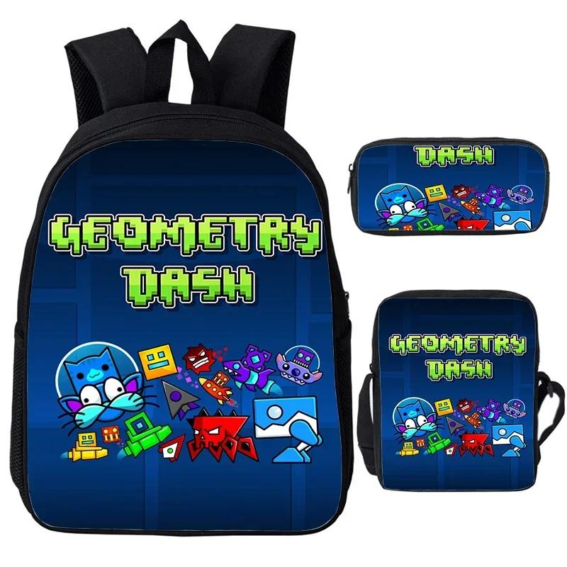 Angry Geometry Dash Cartoon Print Children Backpack 3Pcs Set Boys Girls School Bags Large Capacity Bookbag Back To School Gifts