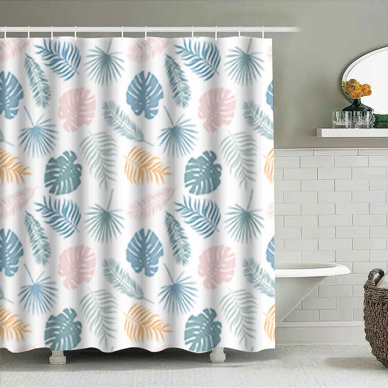 Colorful Palm Leaf Print Shower Curtain Bath Decor For Home