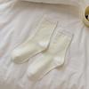 Women's Solid Color Mid-Tube Socks - Black & White, Spring/Autumn, Trendy Korean-Style Sports Socks