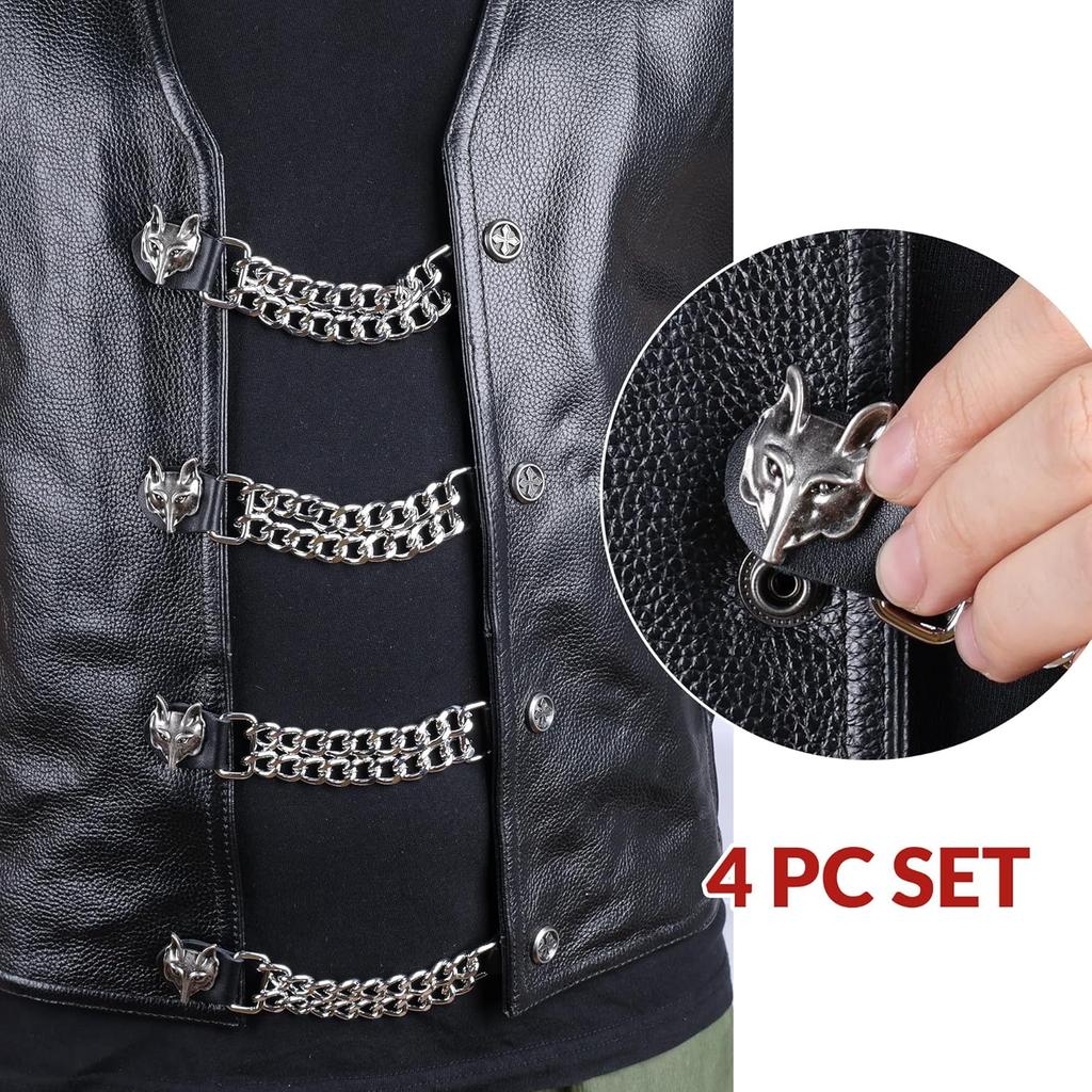 Motorcycle Vest Extenders For Men & Women - 4 PCS Leather Vest Extensions For Biker - Durable Double Chrome Cha
