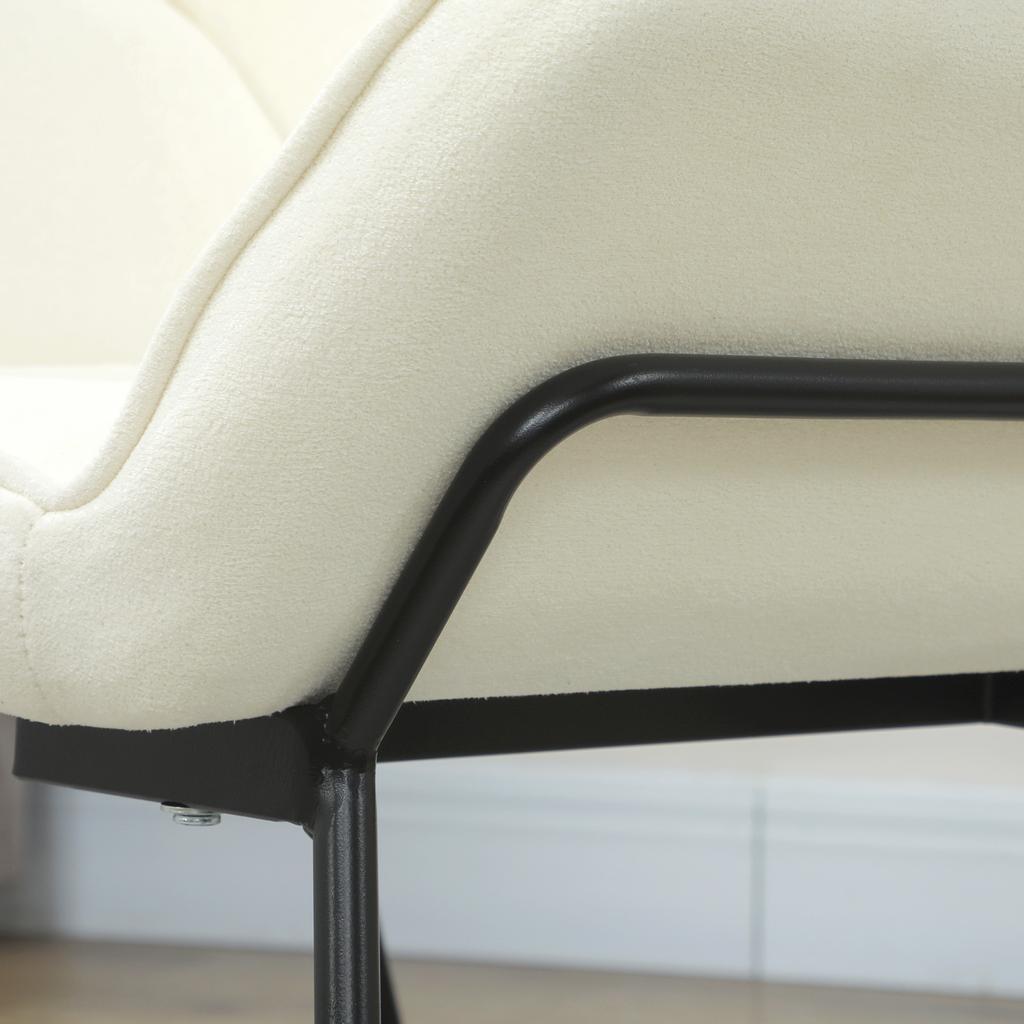 Lounge Chair With Wide And Padded Seat Upholstered In Velvet Metal Legs Cream Armchair For Living Room
