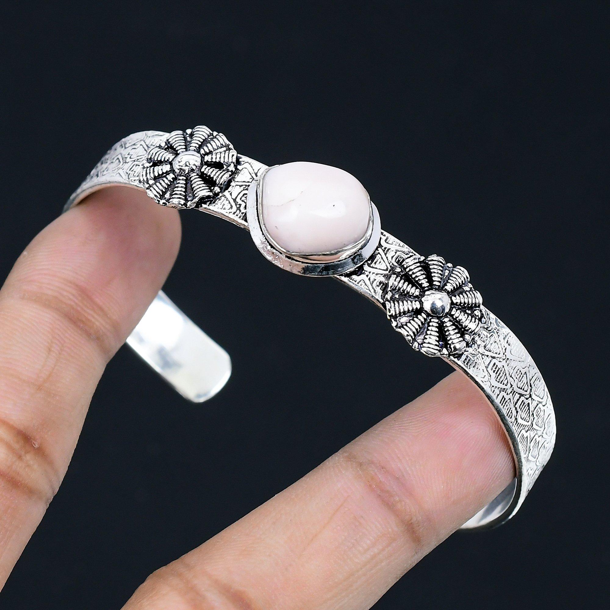 

Daughters Day Sale Pink Opal Gemstone Sister Birthday Bangle Jewelry 925 Silver Adjustable