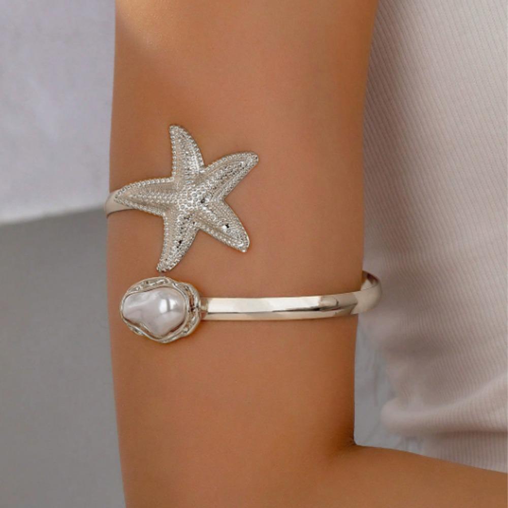 Pearl Starfish Open Armband Bangle Adjustable Armlet Bangle  Body Jewelry Accessories