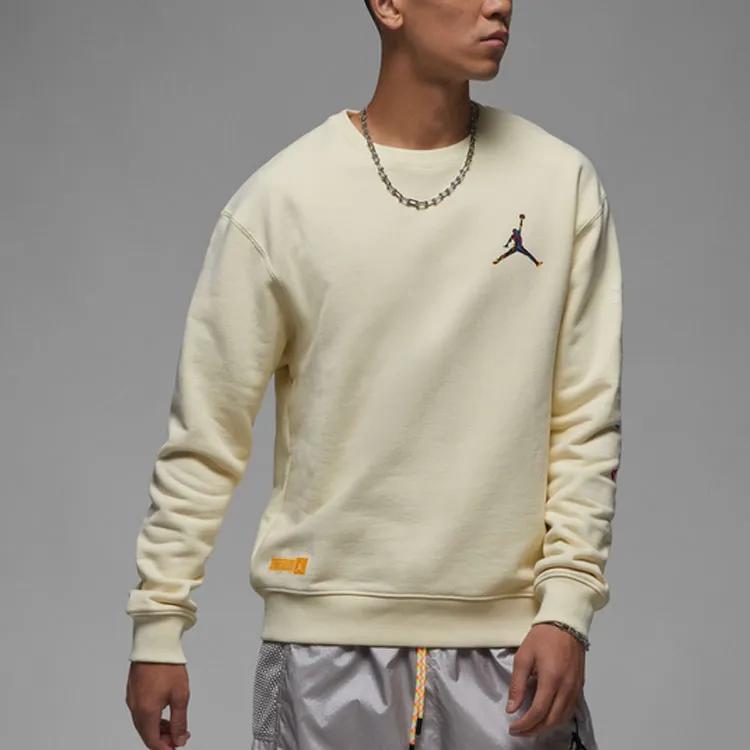 Jordan Cream Sweatshirts Men's Coconut Milk Crew Neck Moderate Regular (Unisex) Sweatshirts FB7658 113