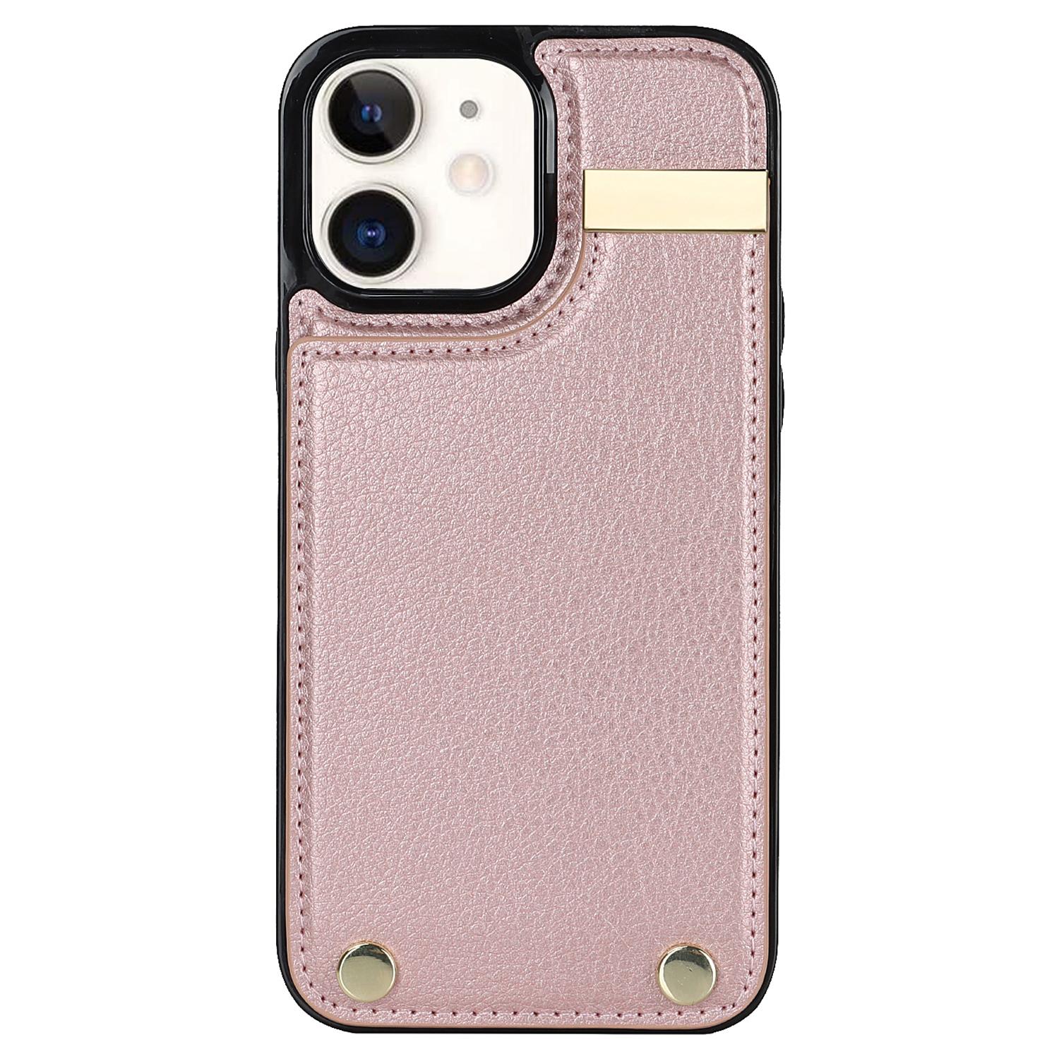 

For iPhone 12/12 Pro Cell Phone Case TPU+PU Leather+Metal Hardware Shell Black