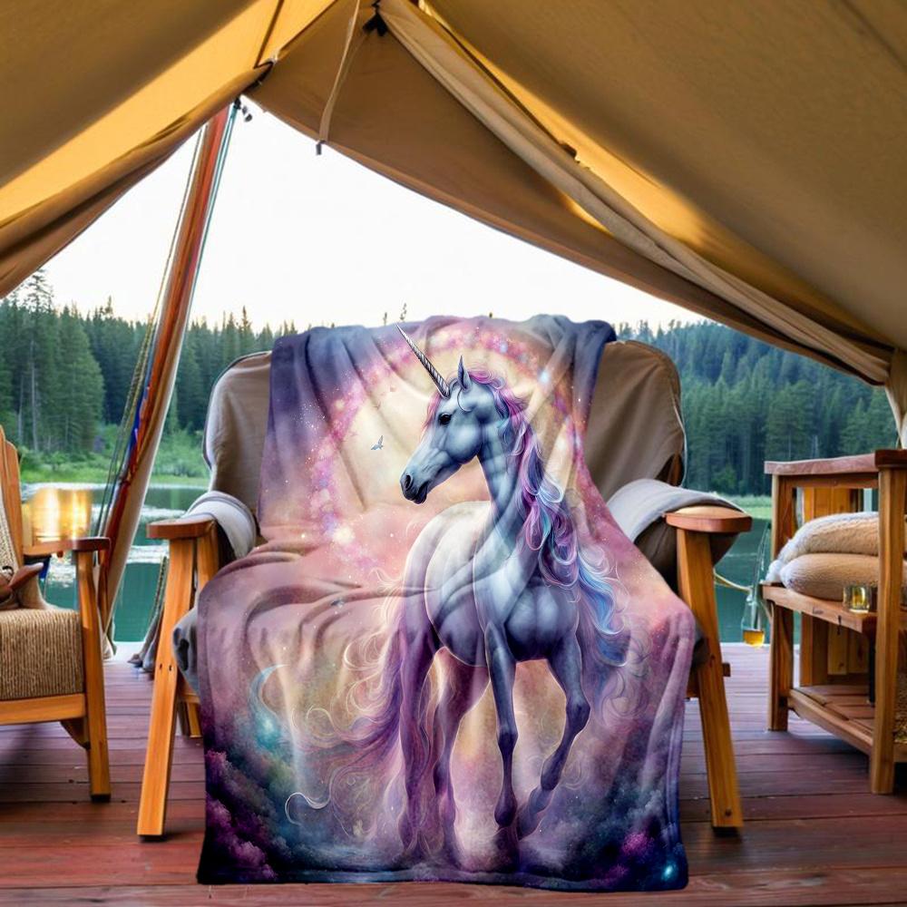 1pc Unicorn Fantasy Flannel Blanket, Comfortable and Warm Blanket, for Camping Sofa Bed and Couch Office037