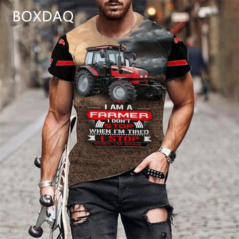 Camisetas de Tractor para Hombre Manga Corta Cuello Redondo Estampado 3D Coche Granjero Herramientas Deportes Camiseta