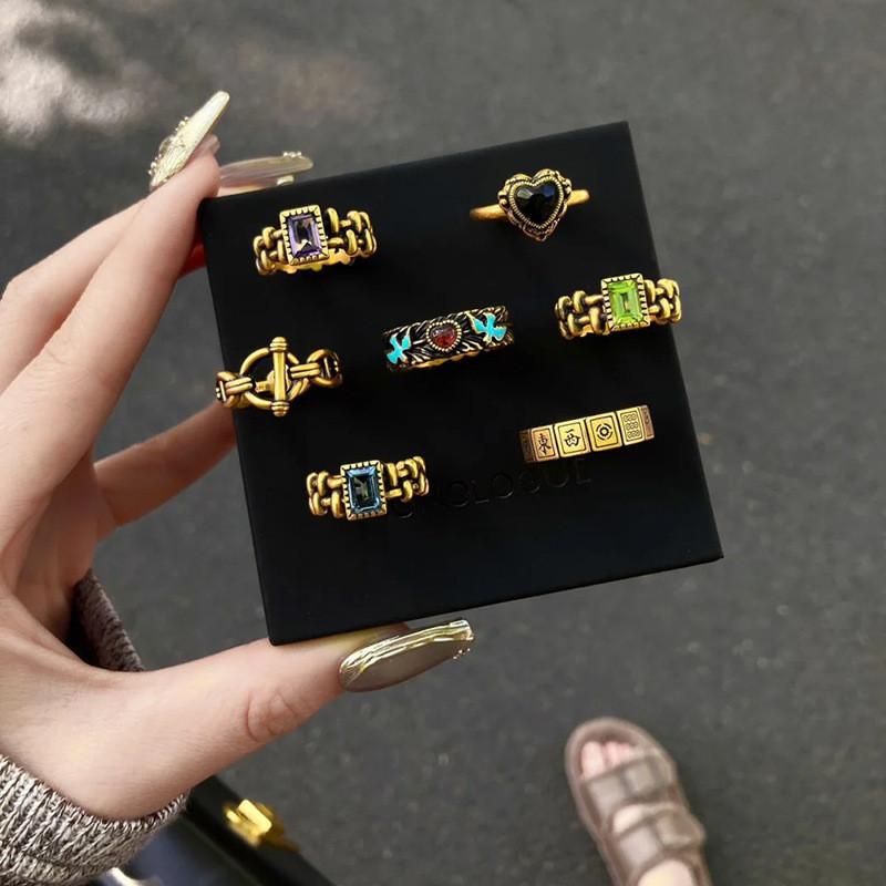 Unique Atlantis Inspired Geometric Copper Ring With Colorful Zircon Stones For Adjustable Wear