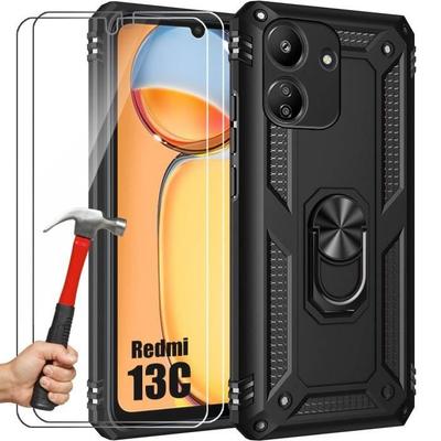 Protective Case - E.F.CONNECTION - Xiaomi Redmi 13C - Black - Rigid - 360° Stand