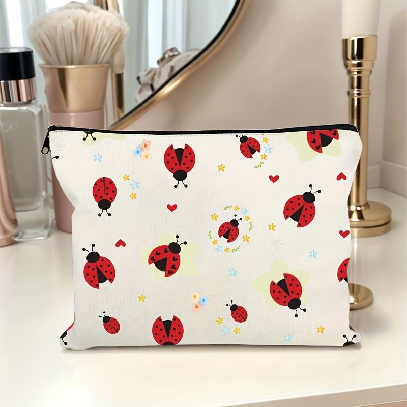 A Ladybug Patterned Makeup Bag- Multifunctional Zipper Pouch, Jewelry Storage Bag, Perfect Travel Zipper Small Storage Bag.